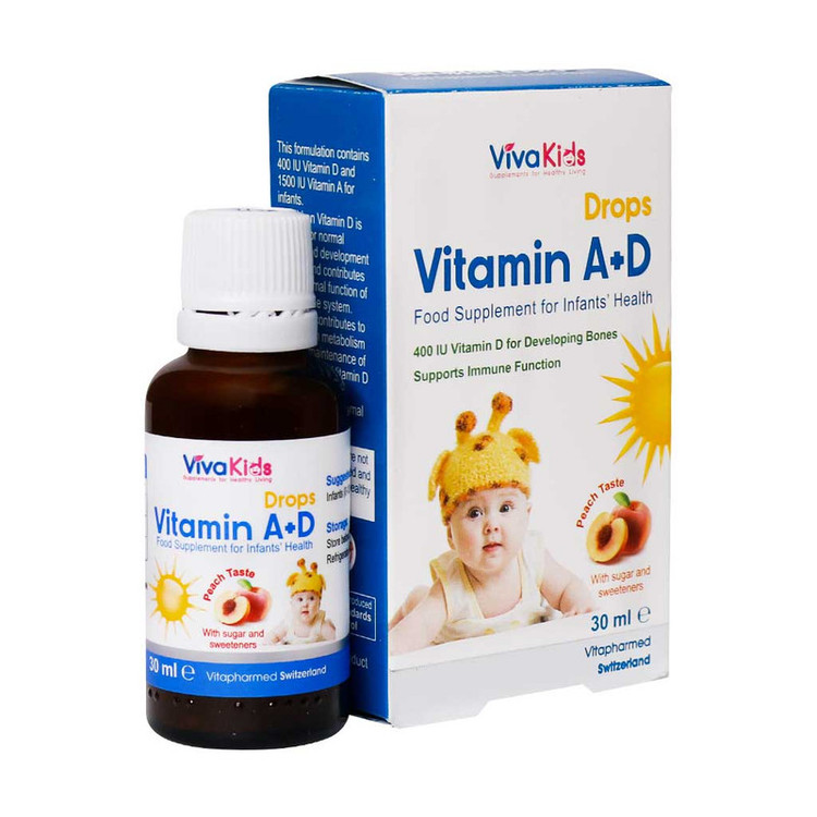قطره ویتامین آ+د ویواکیدز - 30 میلی لیتر طعم هلو