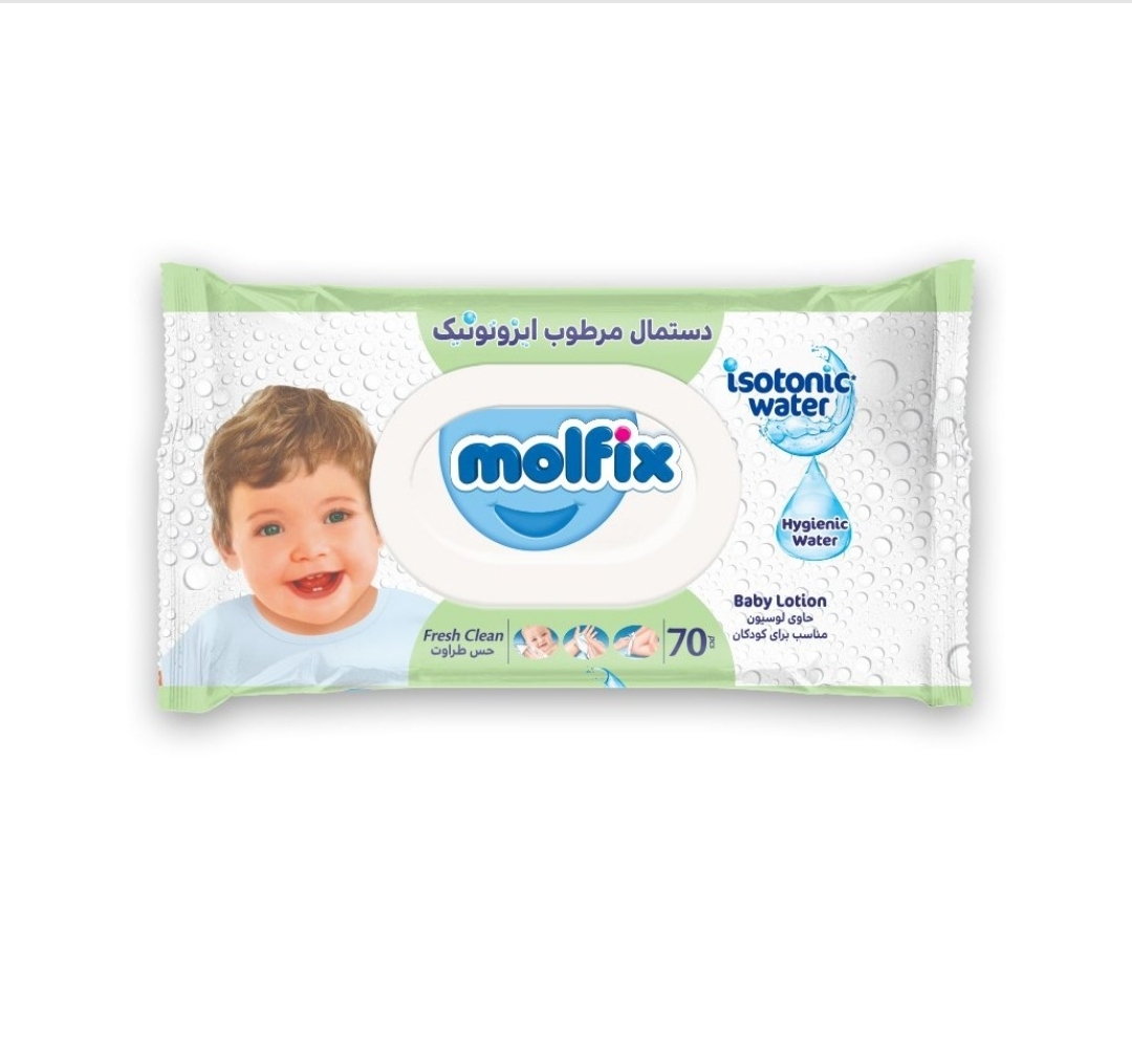 دستمال مرطوب ایزوتونیک کودکان مولفیکس 70عددی مدل FRESH CLEAN نمای ۲