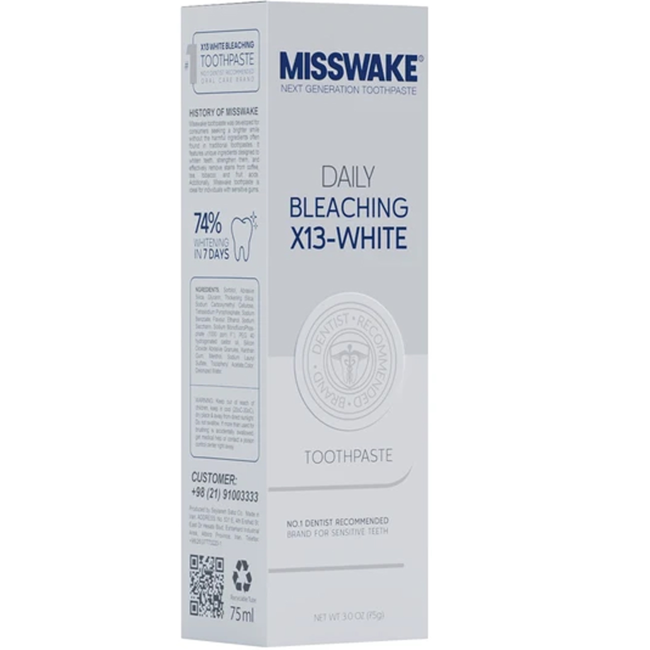 خمیردندان سفید کننده DAILY BLEACHING میسویک MISSWAKE حجم 75ML